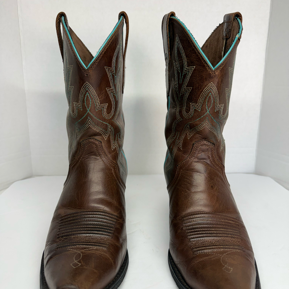 Ariat Women's Round Up Bella Leather Western Boots Brown Turquoise Size 7.5 B